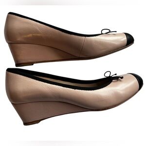 Bloch Blush Pink with Black Cap Toe Ballet Style Mini Wedge Heels Size 39.5